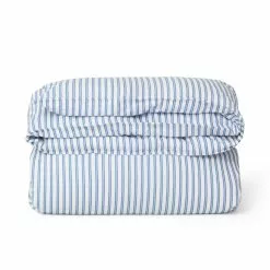 Lexington Striped Cotton Poplin Påslakan -Sängkläder försäljning WhiteBlueStripedCottonPoplinDuvetCover